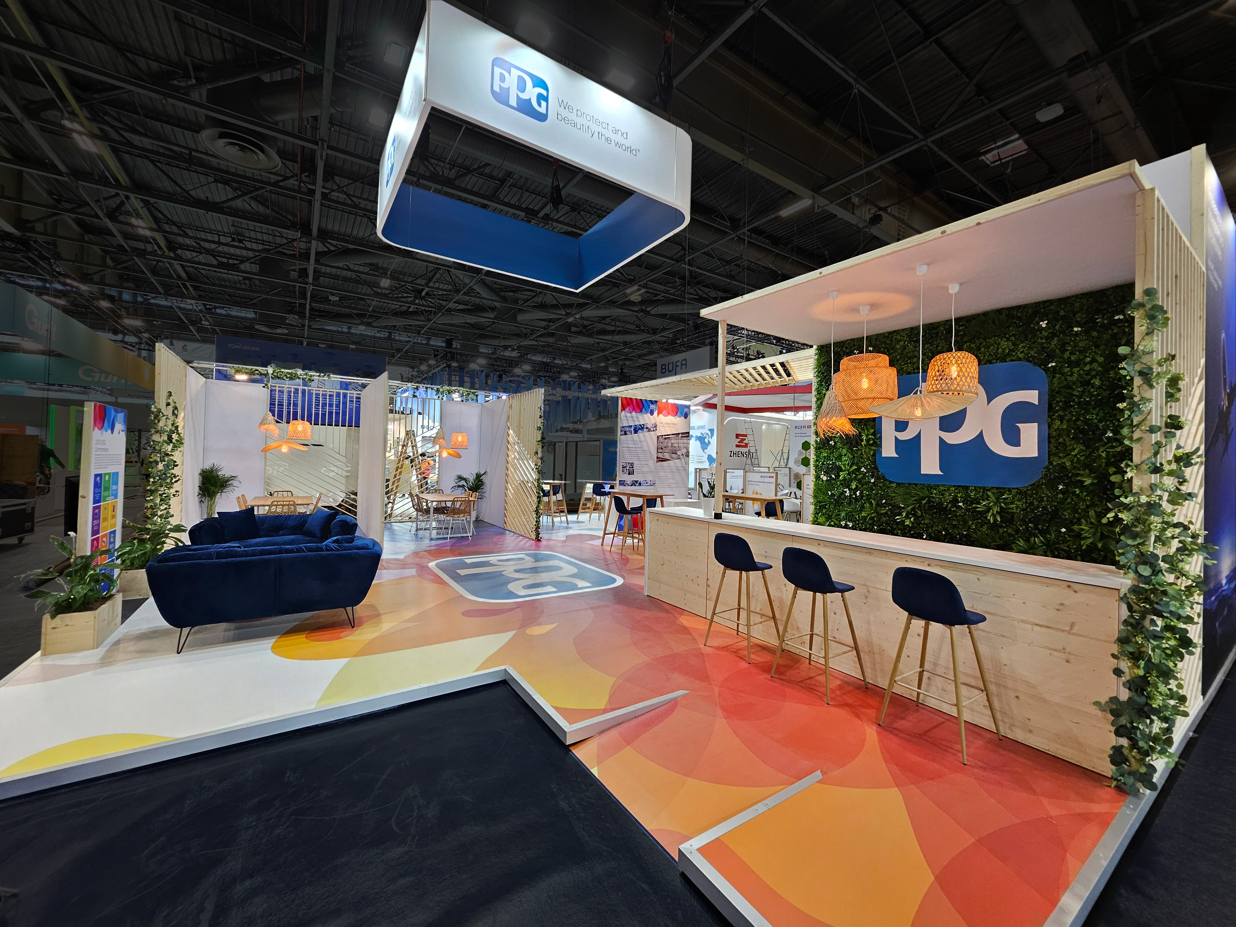 Conception du stand de PPG pour le salon du JEC à Paris à Paris Nord Villepinte.